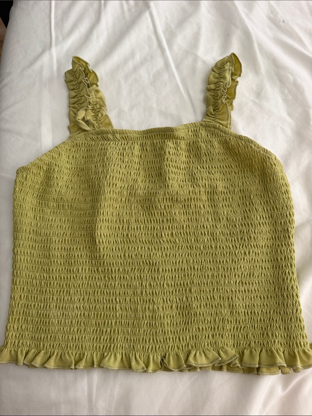 Smocked Ruffle Strap Tank Top in Olive